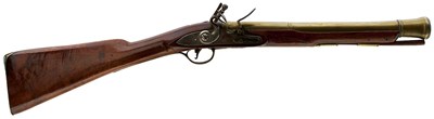 Lot 560 - A FLINTLOCK BRASS BARRELLED BLUNDERBUSS BY STEELE