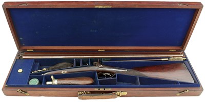 Lot 583 - A CASED 16-BORE DOUBLE BARRELLED PERCUSSION SPORTING GUN BY ALDEN & SMITH