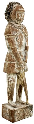 Lot 434 - A CARVED LIMED OAK FIGURE OF A KNIGHT