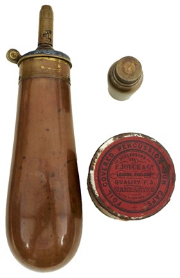 Lot 473 - A DRAGOON SIZED POWDER FLASK