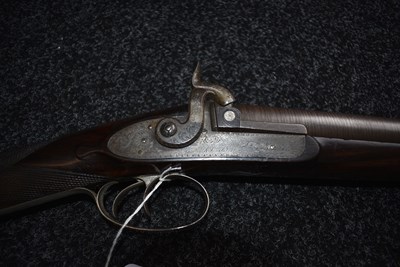 Lot 589 - A 14-BORE DOUBLE BARRELLED PERCUSSION SILVER MOUNTED SPORTING GUN BY JOHN MANTON & SON