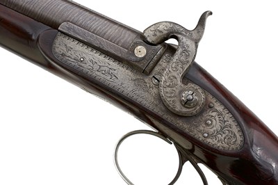 Lot 589 - A 14-BORE DOUBLE BARRELLED PERCUSSION SILVER MOUNTED SPORTING GUN BY JOHN MANTON & SON