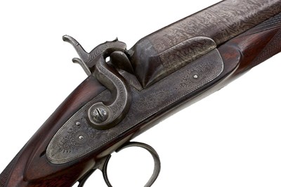 Lot 590 - A 13-BORE DOUBLE BARRELLED PERCUSSION SPORTING GUN BY W & C SCOTT & SON OF AMERICAN INTEREST