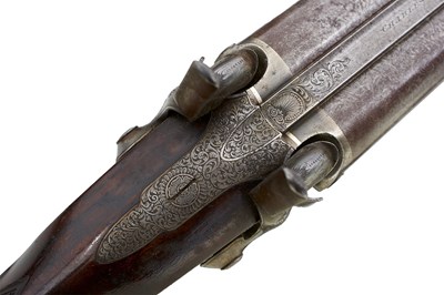 Lot 591 - A 14-BORE DOUBLE BARRELLED PERCUSSION SPORTING GUN BY CHARLES LANCASTER