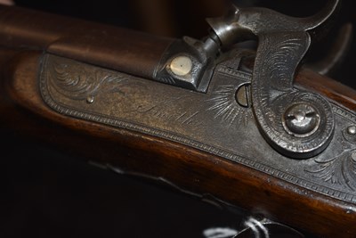 Lot 595 - A 16-BORE DOUBLE BARRELLED PERCUSSION SPORTING GUN BY SMITH