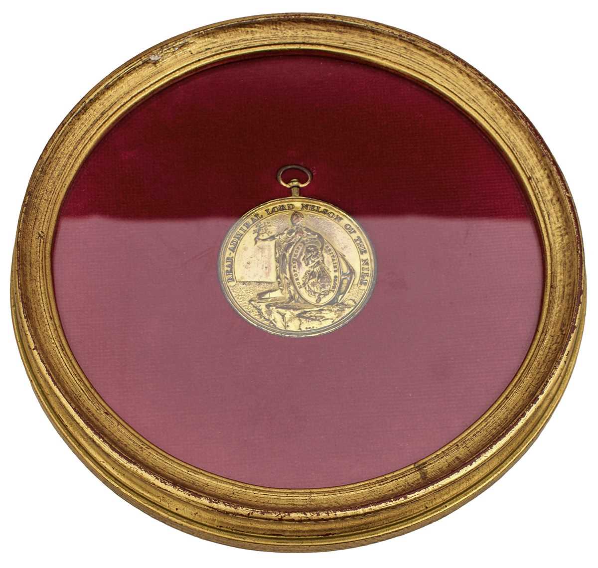 Lot 115 - A FRAMED ALEXANDER DAVISON'S 1798 GILT BRONZE NILE MEDAL TO JOSEPH DUNT HMS DEFENCE