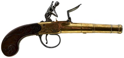 Lot 612 - AN 80-BORE FLINTLOCK BOXLOCK POCKET PISTOL BY BUNNEY