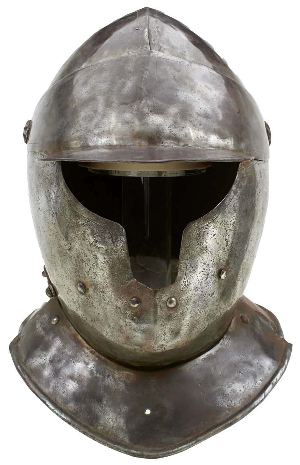 Lot 390 - A 17TH CENTURY ENGLISH CLOSE HELMET OF TOTENKOPF OR SAVOYARD FORM