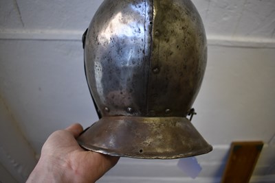 Lot 390 - A 17TH CENTURY ENGLISH CLOSE HELMET OF TOTENKOPF OR SAVOYARD FORM