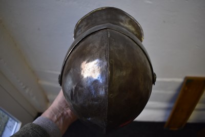 Lot 390 - A 17TH CENTURY ENGLISH CLOSE HELMET OF TOTENKOPF OR SAVOYARD FORM