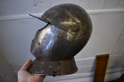 Lot 390 - A 17TH CENTURY ENGLISH CLOSE HELMET OF TOTENKOPF OR SAVOYARD FORM