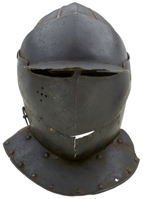 Lot 391 - A 17TH CENTURY ENGLISH CLOSE HELMET OF TOTENKOPF OR SAVOYARD TYPE