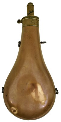 Lot 458 - A LARGE ORDNANCE MARKED COPPER POWDER FLASK FOR THE BRUNSWICK NAVAL RIFLE