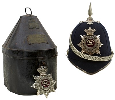 Lot 709 - A GOOD VICTORIAN OFFICER'S HOME SERVICE BLUE CLOTH HELMET OF THE 6TH VOLUNTEER BATTALION THE LIVERPOOL REGIMENT