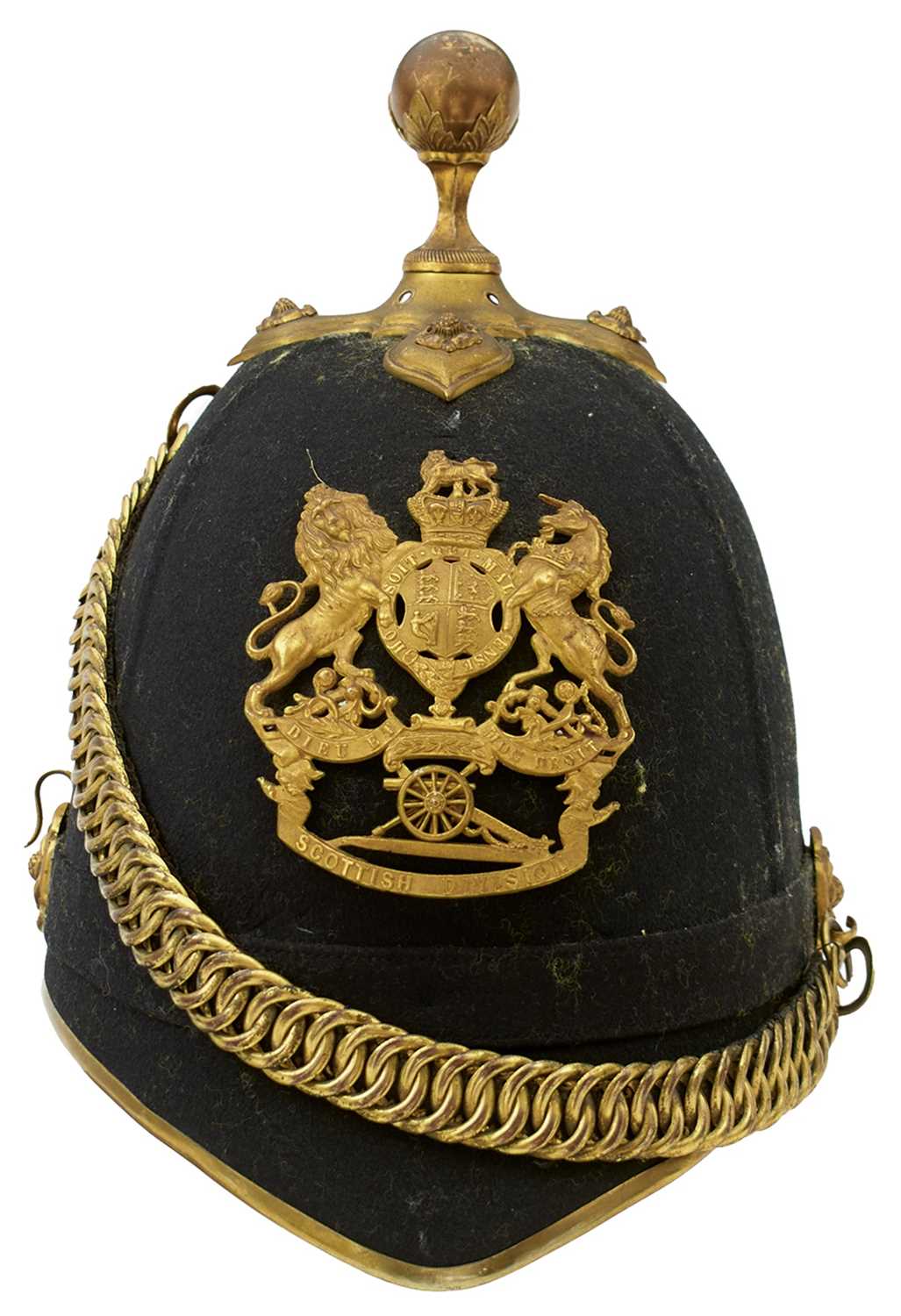 Lot 744 - A VICTORIAN ROYAL ARTILLERY SCOTTISH DIVISON OFFICER'S BLUE CLOTH HELMET