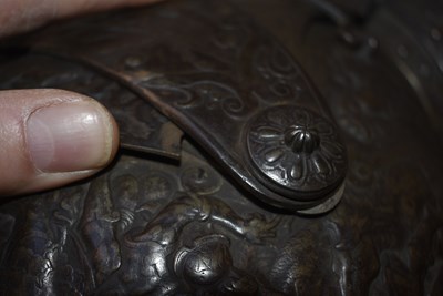 Lot 389 - A GOOD 19TH CENTURY FRENCH CLOSE HELMET DECORATED IN THE 16TH CENTURY FRENCH OR ITALIAN