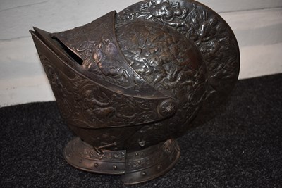 Lot 389 - A GOOD 19TH CENTURY FRENCH CLOSE HELMET DECORATED IN THE 16TH CENTURY FRENCH OR ITALIAN