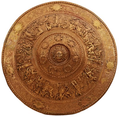 Lot 401 - A VERY LARGE ELKINGTON PARADE SHIELD AFTER THE 1552 ORIGINAL BY JORG SIGMAN