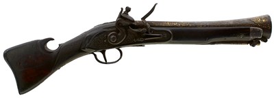 Lot 307 - A TURKISH OR INDIAN FLINTLOCK KNEE BLUNDERBUSS