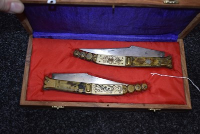 Lot 851 - A CASED PAIR OF 19TH CENTURY SPANISH NAVAJA OR POCKET KNIVES