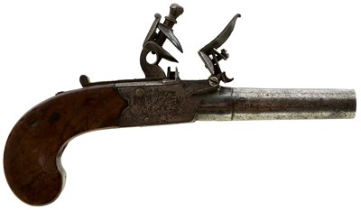 Lot 619 - AN 80-BORE FLINTLOCK BOXLOCK POCKET PISTOL BY SIMMONS