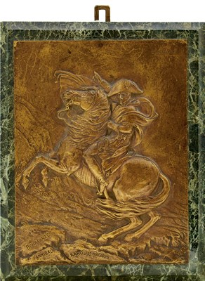 Lot 821 - A BRONZE RELIEF PLAQUE DEPICTING NAPOLEON CROSSING THE ALPS