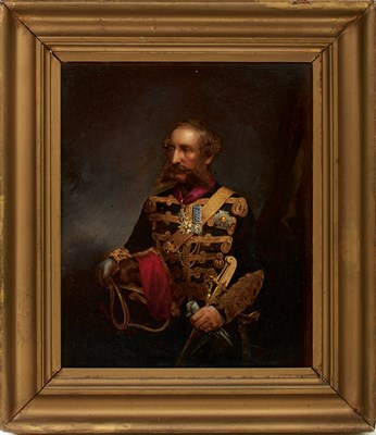 Lot 547 - OF CHARGE OF THE LIGHT BRIGADE INTEREST - A 19TH CENTURY PAINTED ENGRAVING OF JAMES THOMAS BRUDENELL (LORD CARDIGAN)