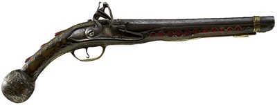 Lot 164 - AN ORNATE 25-BORE OTTOMAN OR CAUCASIAN FLINTLOCK HOLSTER PISTOL