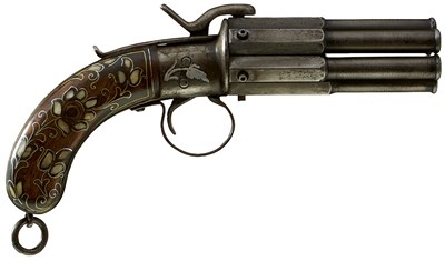 Lot 168 - A SCARCE SMALL-BORE SIX-SHOT HAND ROTATED INDIAN PEPPERBOX REVOLVER