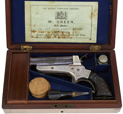 Lot 788 - A GOOD CASED .32 CALIBRE RIMFIRE TIPPING & LAWDEN SHARPS' PATENT FOUR-SHOT PISTOL