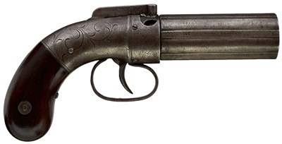 Lot 792 - A SMALL BORE SIX-SHOT PERCUSSION ALLEN & THURBER PEPPERBOX REVOLVER