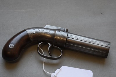 Lot 792 - A SMALL BORE SIX-SHOT PERCUSSION ALLEN & THURBER PEPPERBOX REVOLVER