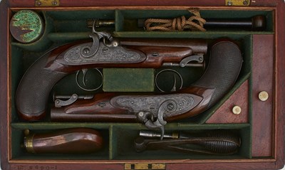 Lot 682 - A CRISP CASED PAIR OF IRISH 34-BORE PERCUSSION MAGAZINE PISTOLS BY RIGBY OF DUBLIN