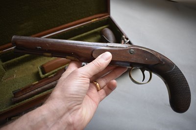 Lot 810 - A CASED PAIR OF .650 CALIBRE FLINTLOCK OFFICER'S OR CITY PISTOLS BY JAMES WILKINSON