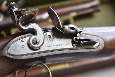Lot 810 - A CASED PAIR OF .650 CALIBRE FLINTLOCK OFFICER'S OR CITY PISTOLS BY JAMES WILKINSON