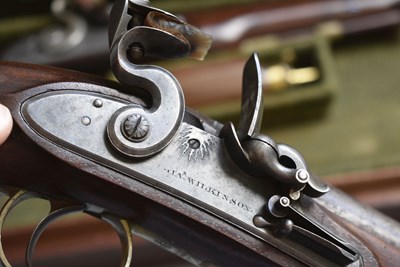 Lot 810 - A CASED PAIR OF .650 CALIBRE FLINTLOCK OFFICER'S OR CITY PISTOLS BY JAMES WILKINSON
