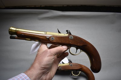 Lot 642 - A PRISTINE PAIR OF FLINTLOCK BLUNDERBUSS PISTOLS BY SHARMAN