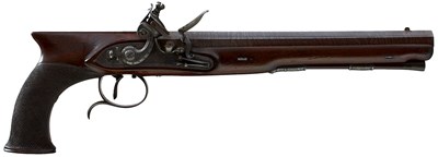 Lot 646 - A FINE 42-BORE FLINTLOCK SAW HANDLED DUELLING PISTOL BY H.W. MORTIMER