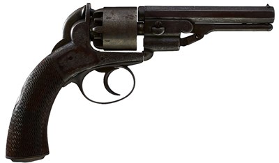 Lot 802 - A 120-BORE SIX-SHOT PERCUSSION OPEN FRAMED REVOLVER BY ALEXANDER HENRY