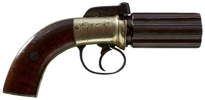 Lot 807 - A 90-BORE SIX-SHOT PERCUSSION PEPPERBOX REVOLVER BY SMITH OF LONDON