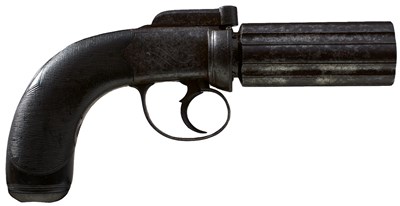 Lot 809 - AN 80-BORE SIX-SHOT PERCUSSION PEPPERBOX REVOLVER BY COOPER (?)