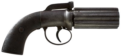 Lot 810 - AN 80-BORE SIX-SHOT PERCUSSION PEPPERBOX REVOLVER