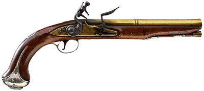 Lot 651 - A 20-BORE SILVER MOUNTED FLINTLOCK HOLSTER PISTOL BY CLARKE