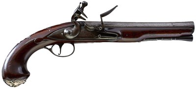 Lot 652 - A 22-BORE SILVER MOUNTED FLINTLOCK HOLSTER PISTOL BY WILLIAM BAILES