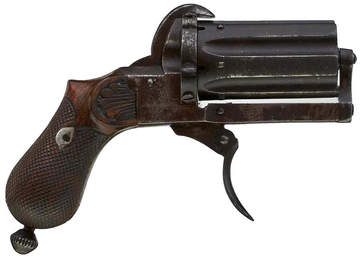 Paper Box Revolver Lot 814 - A 5MM SIX-SHOT PINFIRE PEPPERBOX REVOLVER,