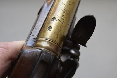 Lot 666 - A FLINTLOCK BLUNDERBUSS BAYONET PISTOL BY BOND