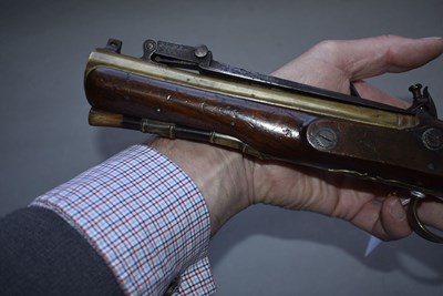 Lot 666 - A FLINTLOCK BLUNDERBUSS BAYONET PISTOL BY BOND