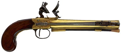 Lot 669 - AN 18-BORE FLINTLOCK BAYONET TRAVELLING PISTOL BY RICHARDS