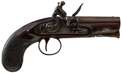 Lot 676 - A 34-BORE FLINTLOCK TRAVELLING PISTOL BY WOODCOCK