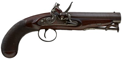 Lot 677 - A .650 CALIBRE FLINTLOCK TRAVELLING PISTOL